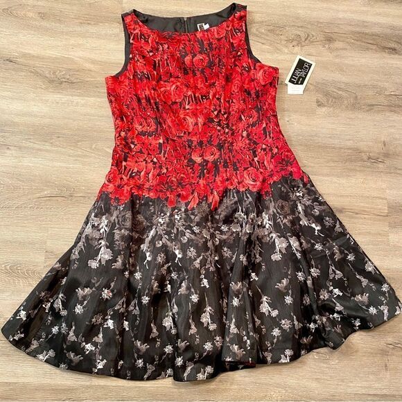 JULIAN TAYLOR SLEEVELESS RED & BLACK SWING SKIRT DRESS 14 NWT - Picture 14 of 16